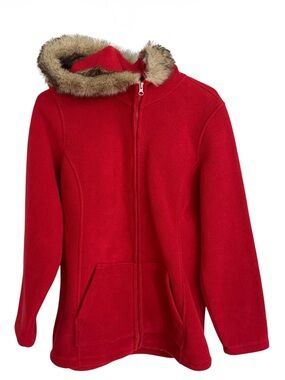Charles River Apparel Red Fleece Jacket with Faux Fur Trim